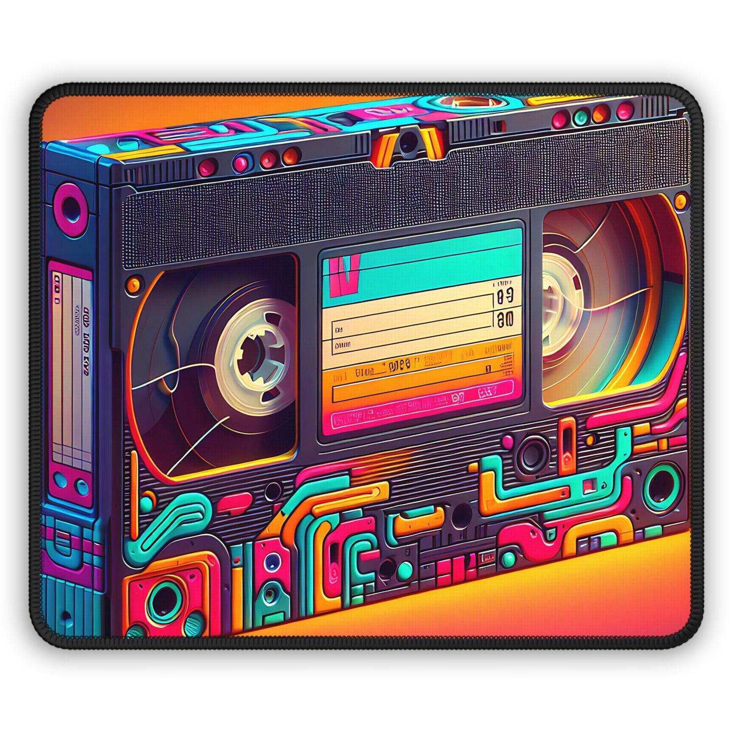 Bright colored cartoon image of a vhs cassette on a mousepad