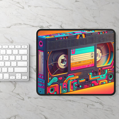 Bright colored cartoon image of a vhs cassette on a mousepad