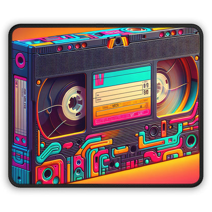 Bright colored cartoon image of a vhs cassette on a mousepad
