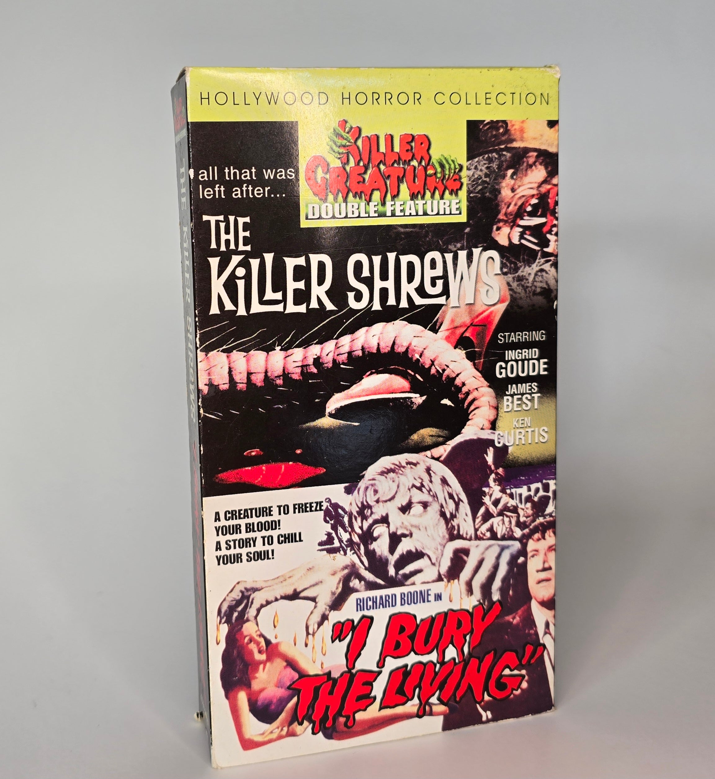 Killer Creatures Double Feature VHS cassette Cover with The Killer Shrews and I Bury the Living.